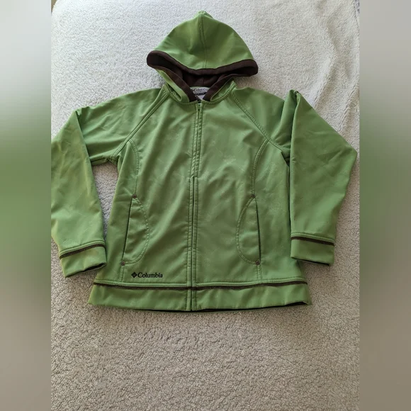 Columbia soft shell hoodie jacket, lined in fleece, lime green S. - Picture 3 of 10